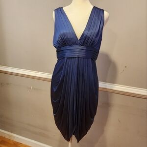 BCBGMaxAzria Blue Asymmetrical Gown with Plunge Neckline